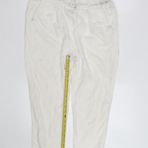Marks and Spencer Women Ivory Linen Jogger Trousers Size 14