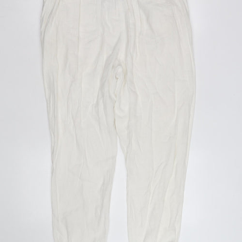 Marks and Spencer Women Ivory Linen Jogger Trousers Size 14