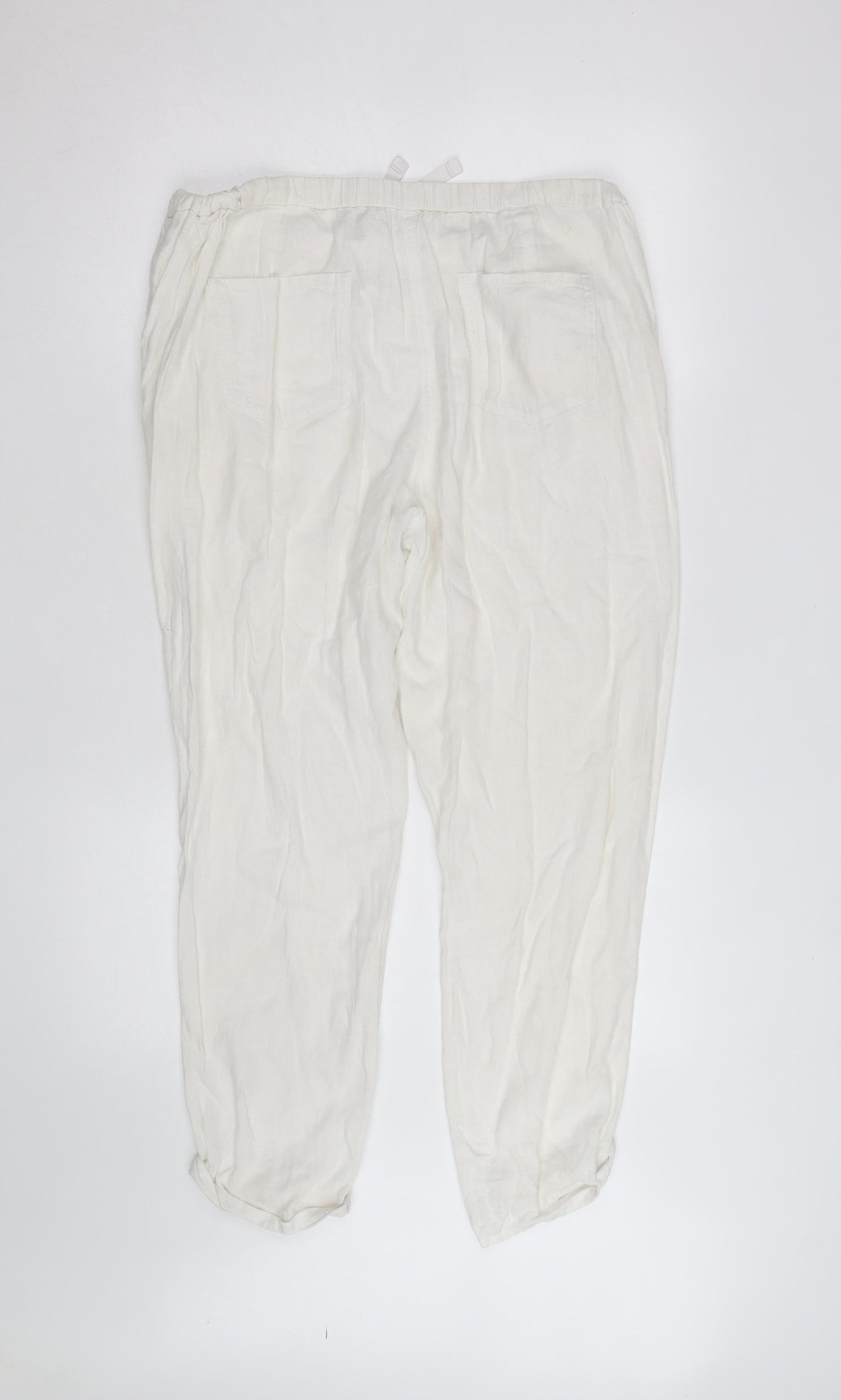 Marks and Spencer Women Ivory Linen Jogger Trousers Size 14