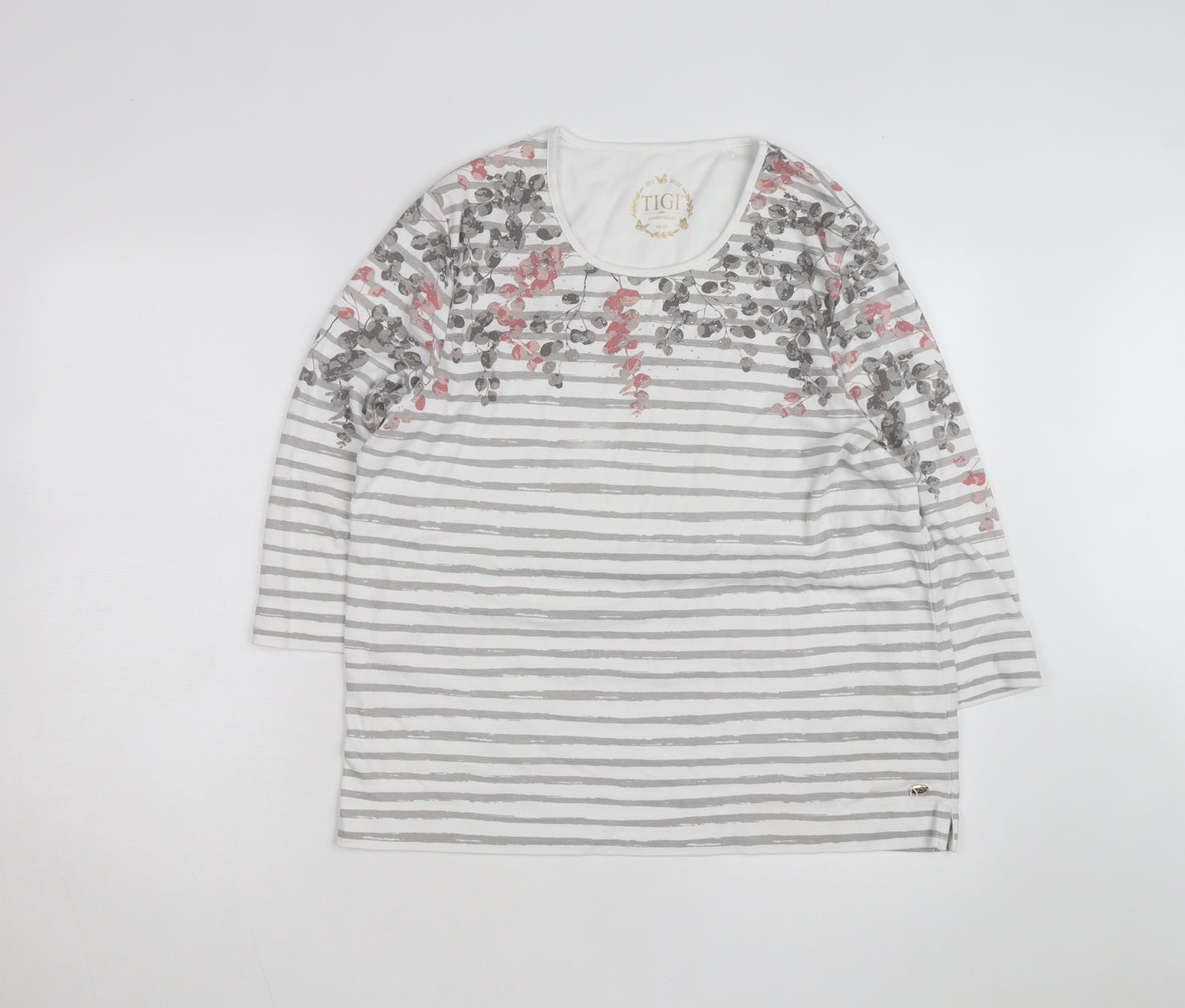 Tigi Womens Multicoloured Floral Stripe Jersey Top Size 18