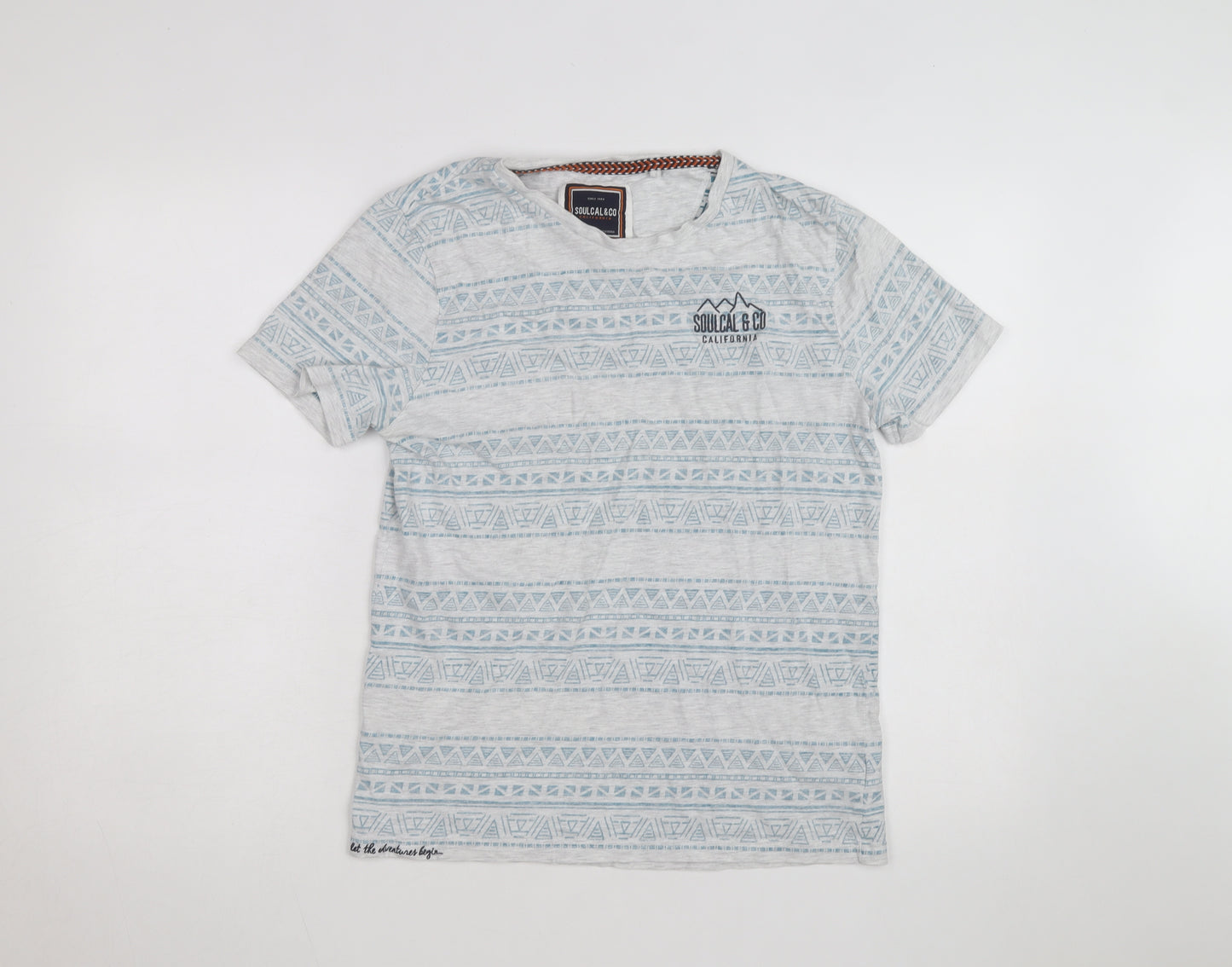 SoulCal & Co Men's Grey Aztec Print Crew Neck Short Sleeve T-Shirt M