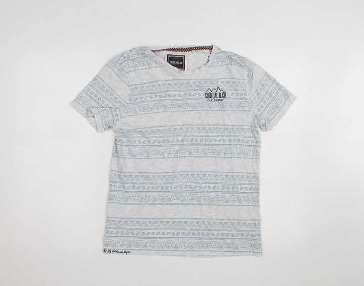 SoulCal & Co Men's Grey Aztec Print Crew Neck Short Sleeve T-Shirt M