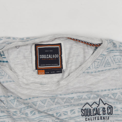 SoulCal & Co Men's Grey Aztec Print Crew Neck Short Sleeve T-Shirt M