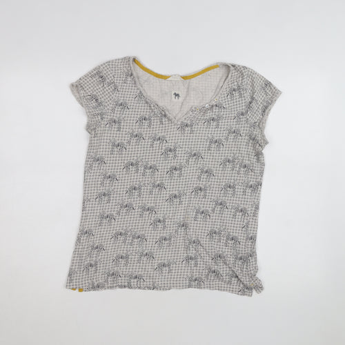 White Stuff Women's Grey Zebra Print Cotton V-Neck T-Shirt Size 12