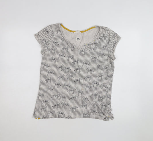 White Stuff Women's Grey Zebra Print Cotton V-Neck T-Shirt Size 12