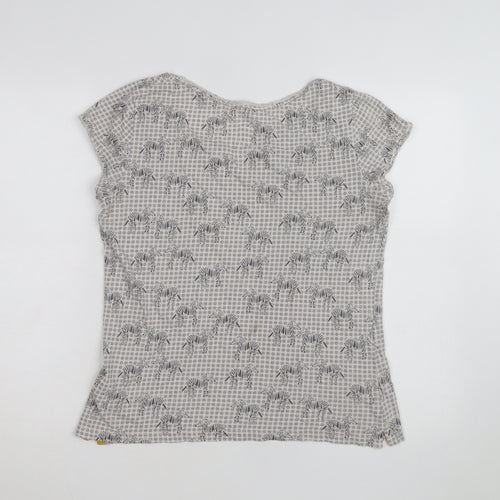 White Stuff Women's Grey Zebra Print Cotton V-Neck T-Shirt Size 12