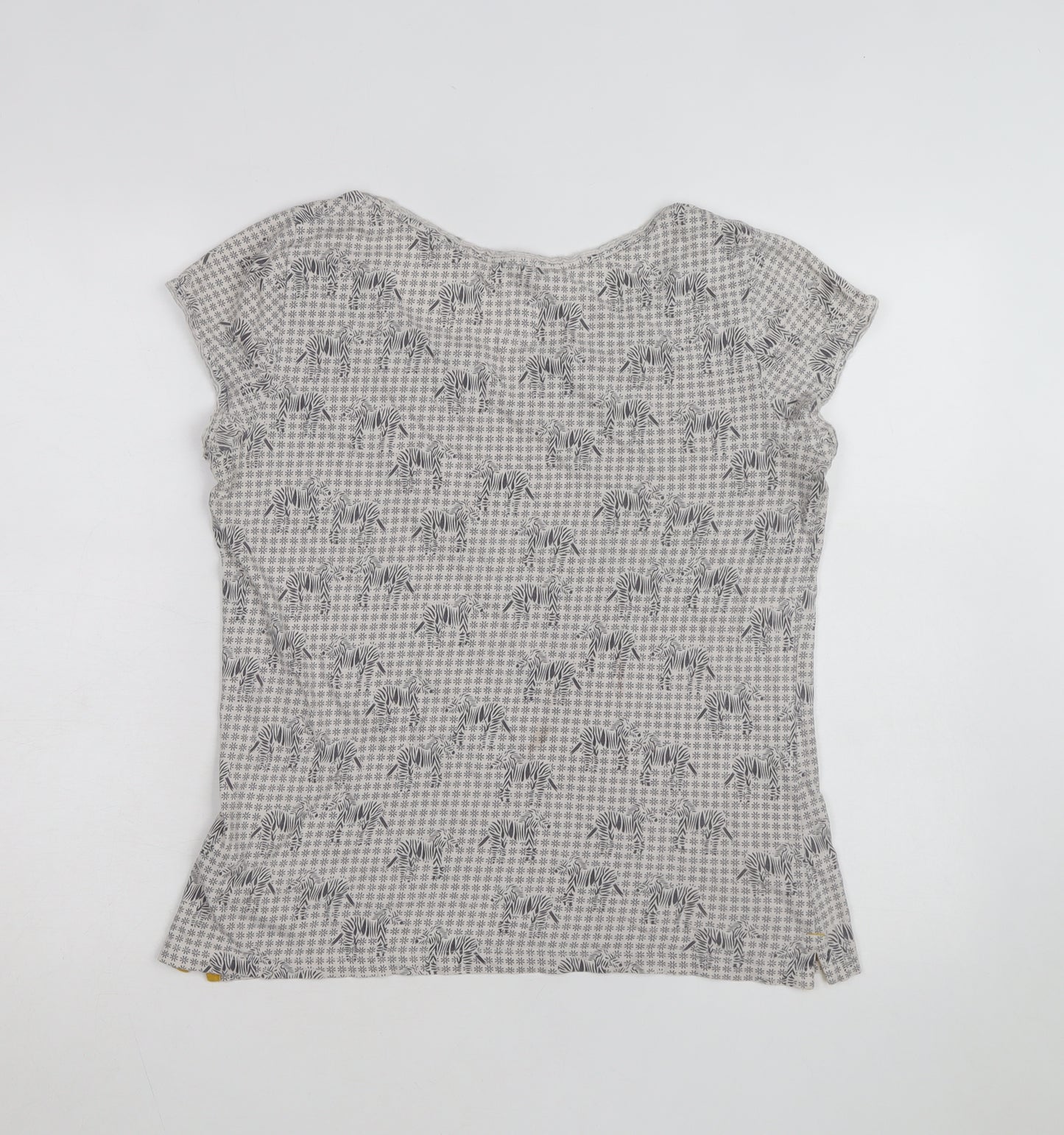 White Stuff Women's Grey Zebra Print Cotton V-Neck T-Shirt Size 12