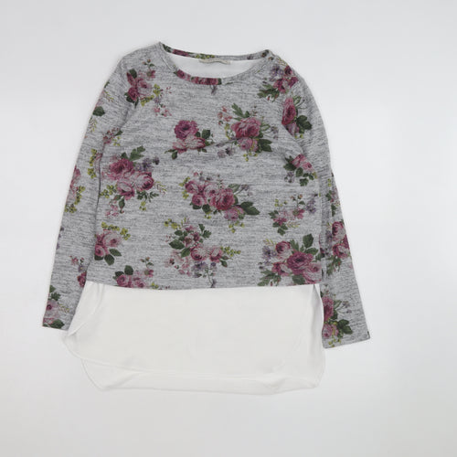 Oasis Women Grey Floral Pullover Jumper XS Long Sleeve Knit