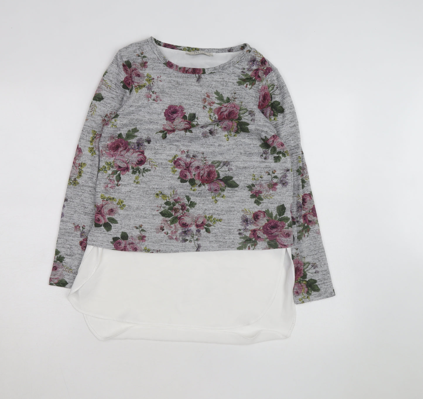 Oasis Women Grey Floral Pullover Jumper XS Long Sleeve Knit