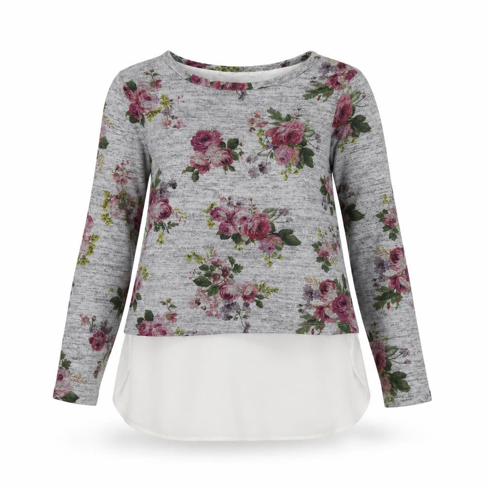Front view of Oasis Women Grey Floral jumper XS Long Sleeve Knit