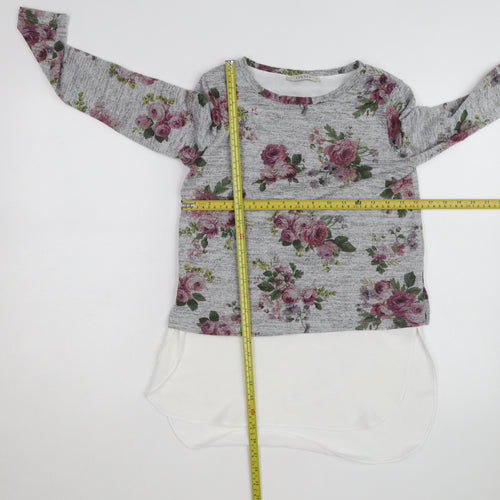 Oasis Women Grey Floral Pullover Jumper XS Long Sleeve Knit