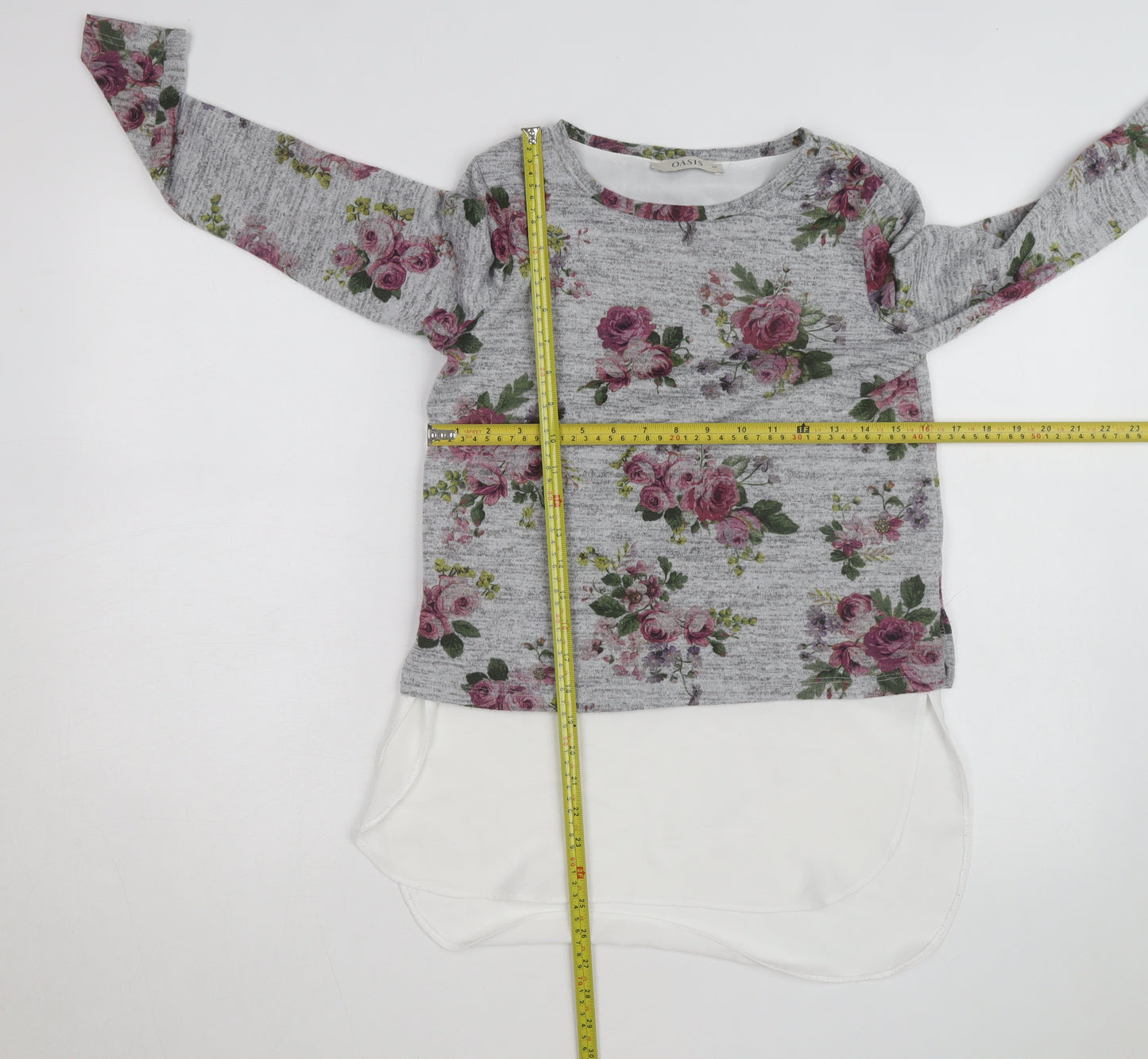 Oasis Women Grey Floral Pullover Jumper XS Long Sleeve Knit
