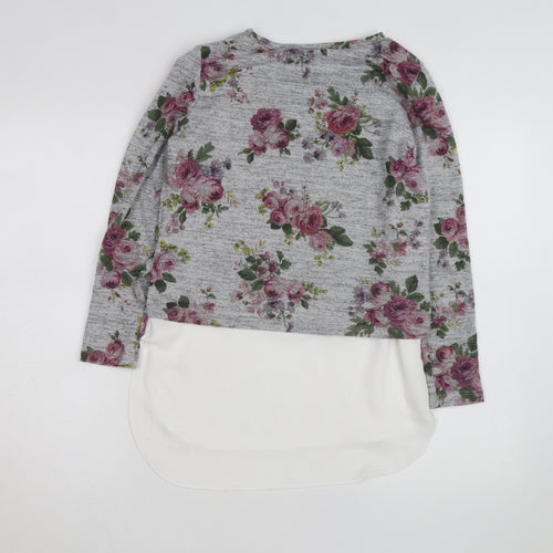 Oasis Women Grey Floral Pullover Jumper XS Long Sleeve Knit