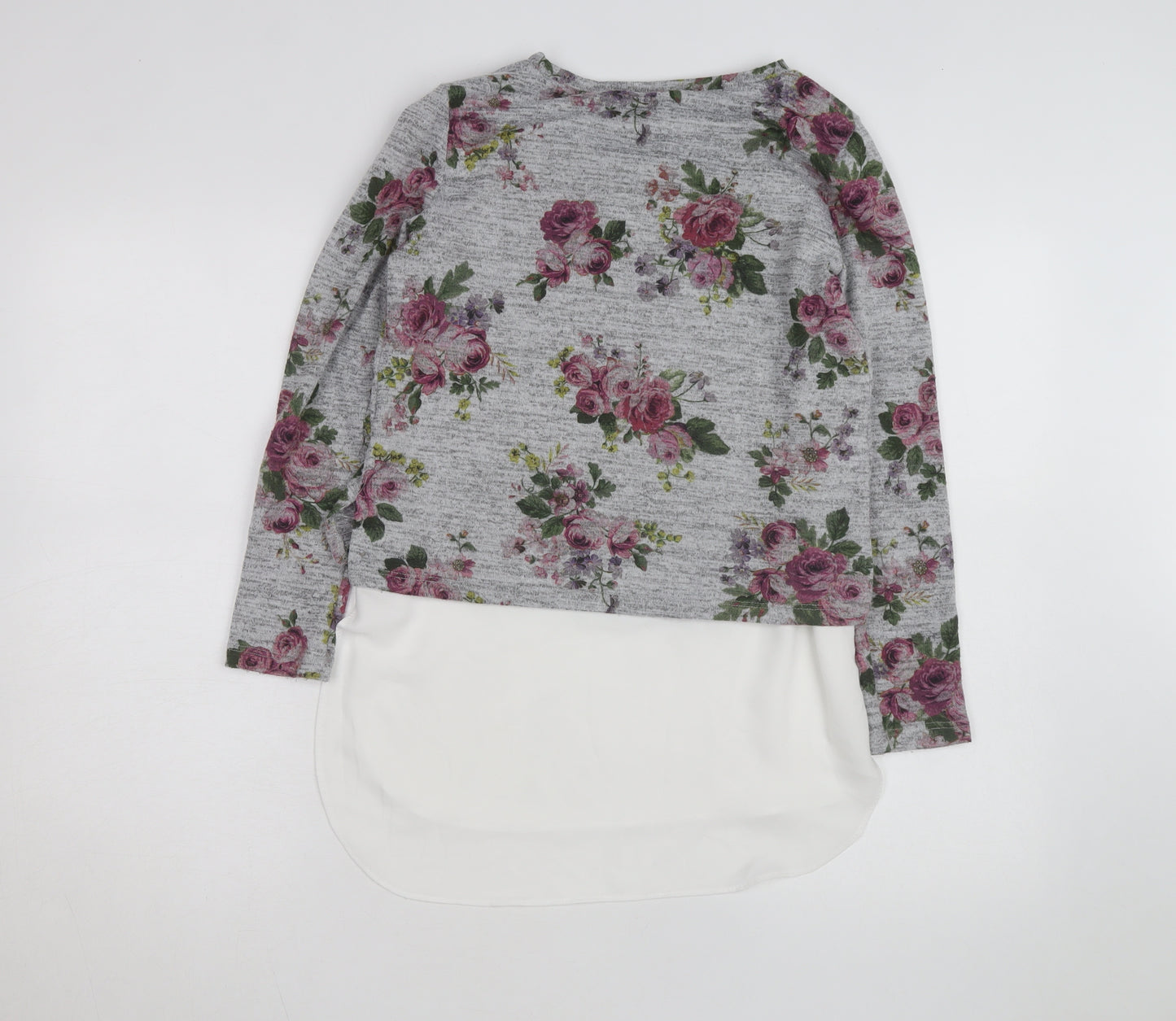 Oasis Women Grey Floral Pullover Jumper XS Long Sleeve Knit