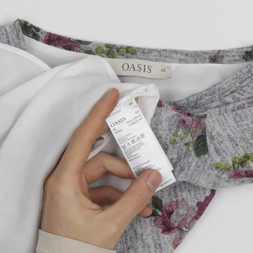 Oasis Women Grey Floral Pullover Jumper XS Long Sleeve Knit