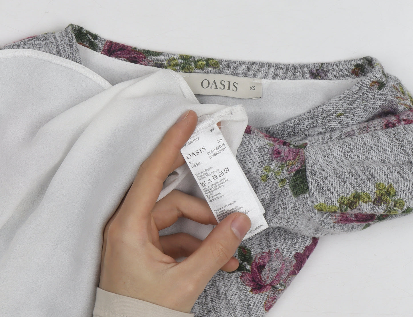 Oasis Women Grey Floral Pullover Jumper XS Long Sleeve Knit