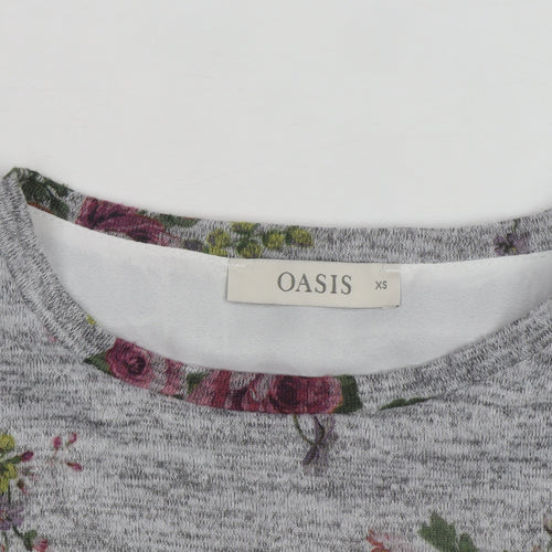 Oasis Women Grey Floral Pullover Jumper XS Long Sleeve Knit