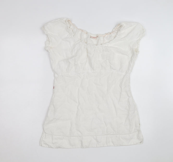 Jackpot Women's White Linen Short Sleeve Shift Dress Size 8