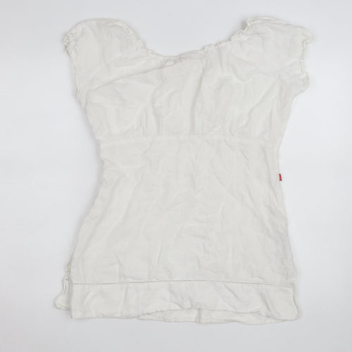 Jackpot Women's White Linen Short Sleeve Shift Dress Size 8