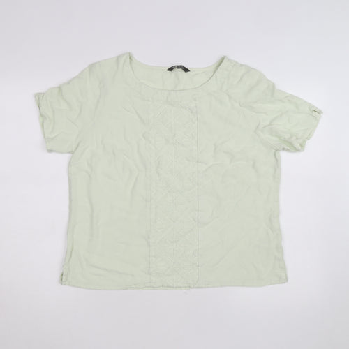 Bonmarché Women’s Green Short Sleeve Embroidered Woven Blouse Size 16