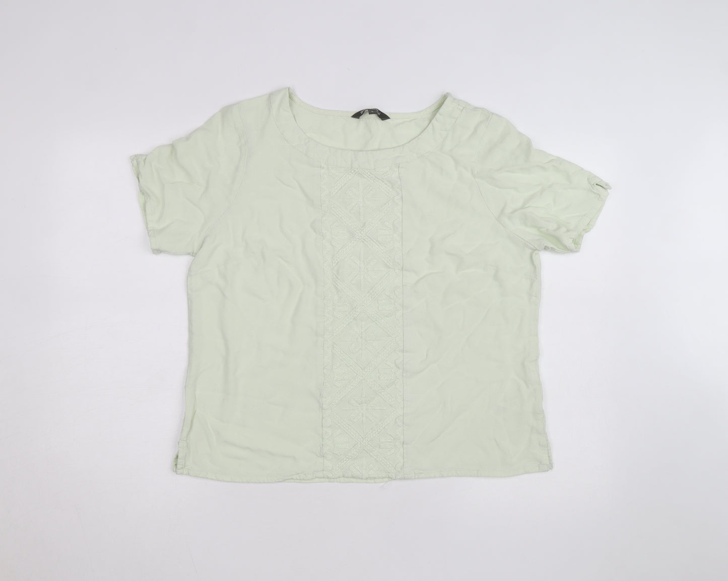Bonmarché Women’s Green Short Sleeve Embroidered Woven Blouse Size 16