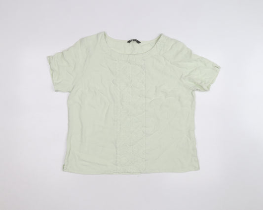 Bonmarché Women’s Green Short Sleeve Embroidered Woven Blouse Size 16