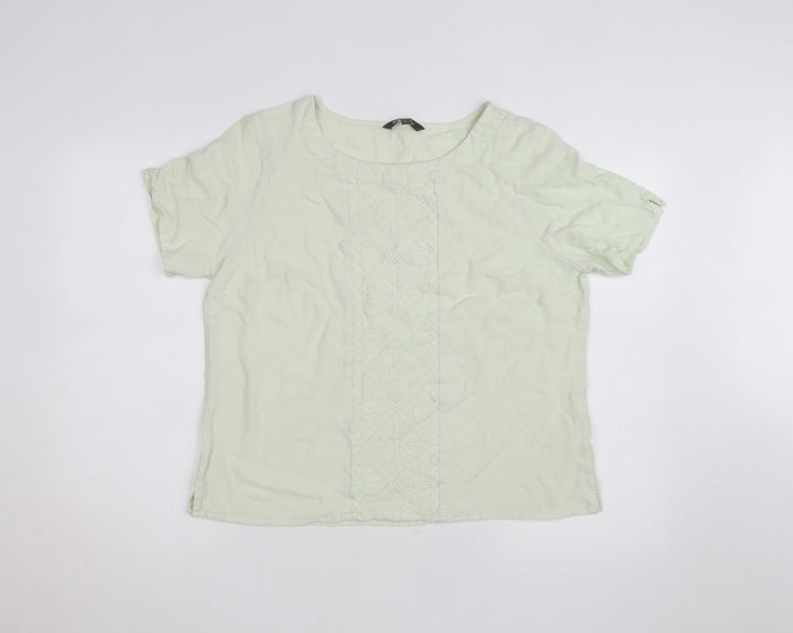 Bonmarché Women’s Green Short Sleeve Embroidered Woven Blouse Size 16