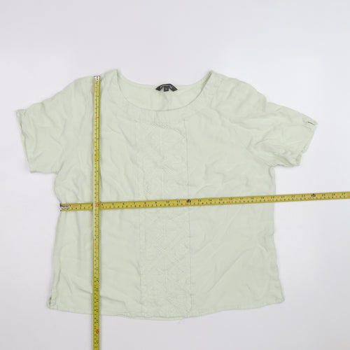Bonmarché Women’s Green Short Sleeve Embroidered Woven Blouse Size 16