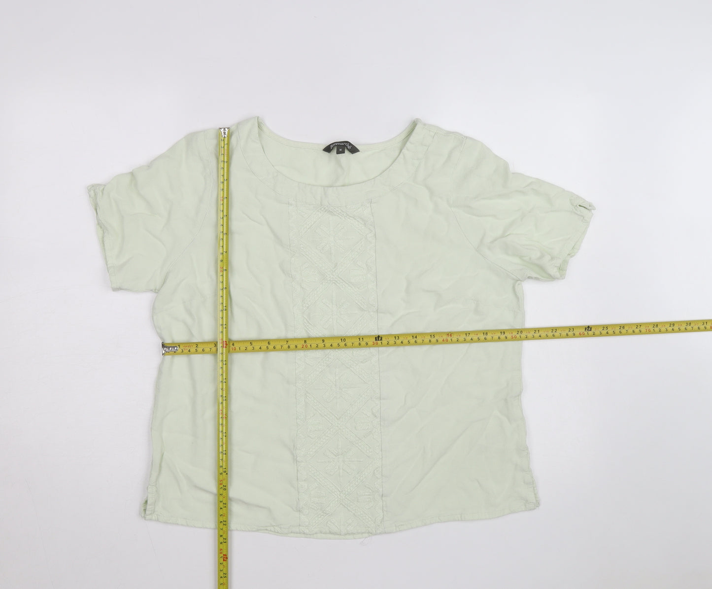 Bonmarché Women’s Green Short Sleeve Embroidered Woven Blouse Size 16