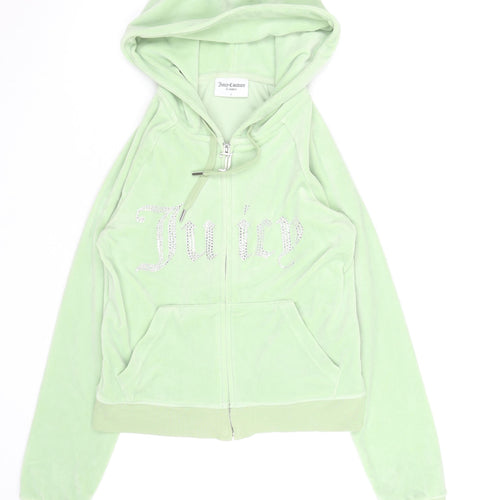 Juicy Couture Womens Green Velour Full Zip Hoodie S Rhinestone Logo