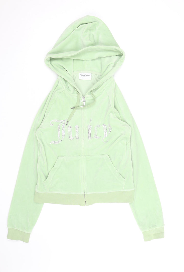Juicy Couture Womens Green Velour Full Zip Hoodie S Rhinestone Logo