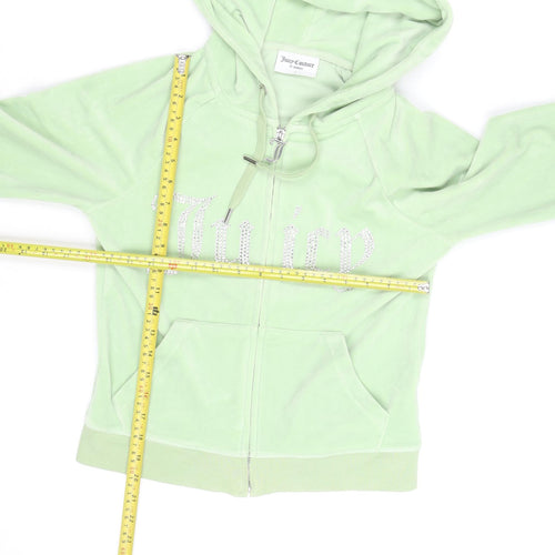 Juicy Couture Womens Green Velour Full Zip Hoodie S Rhinestone Logo