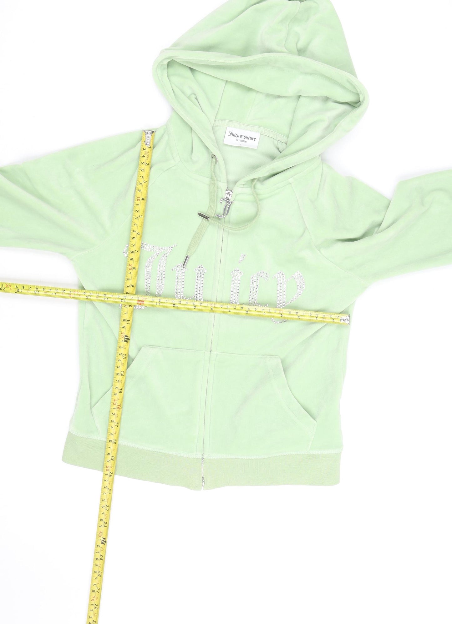 Juicy Couture Womens Green Velour Full Zip Hoodie S Rhinestone Logo