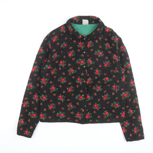 Hellweg Cherie Women's Black Floral Quilted Cotton Jacket Size 12