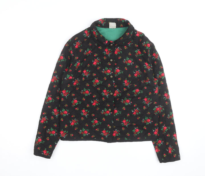 Hellweg Cherie Women's Black Floral Quilted Cotton Jacket Size 12
