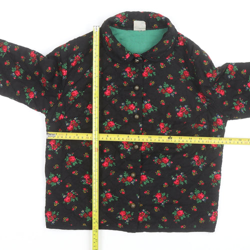 Hellweg Cherie Women's Black Floral Quilted Cotton Jacket Size 12