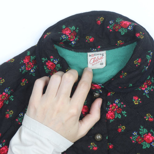 Hellweg Cherie Women's Black Floral Quilted Cotton Jacket Size 12