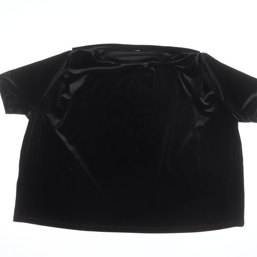 Mango Women's Black Velvet Short Sleeve Pullover Jumper Size 12