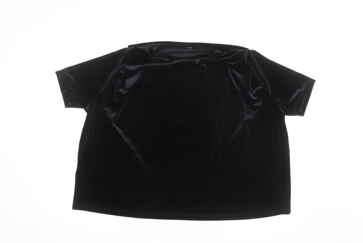 Mango Women's Black Velvet Short Sleeve Pullover Jumper Size 12