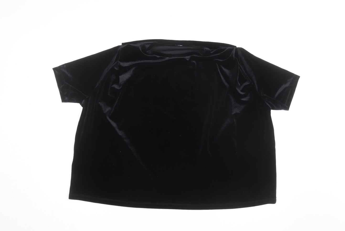 Mango Women's Black Velvet Short Sleeve Pullover Jumper Size 12