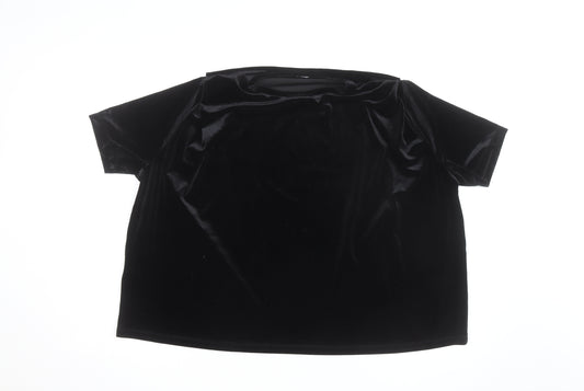Mango Women's Black Velvet Short Sleeve Pullover Jumper Size 12