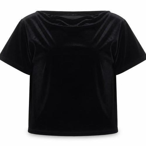 Mango Women's Black Velvet Short Sleeve Pullover Jumper Size 12