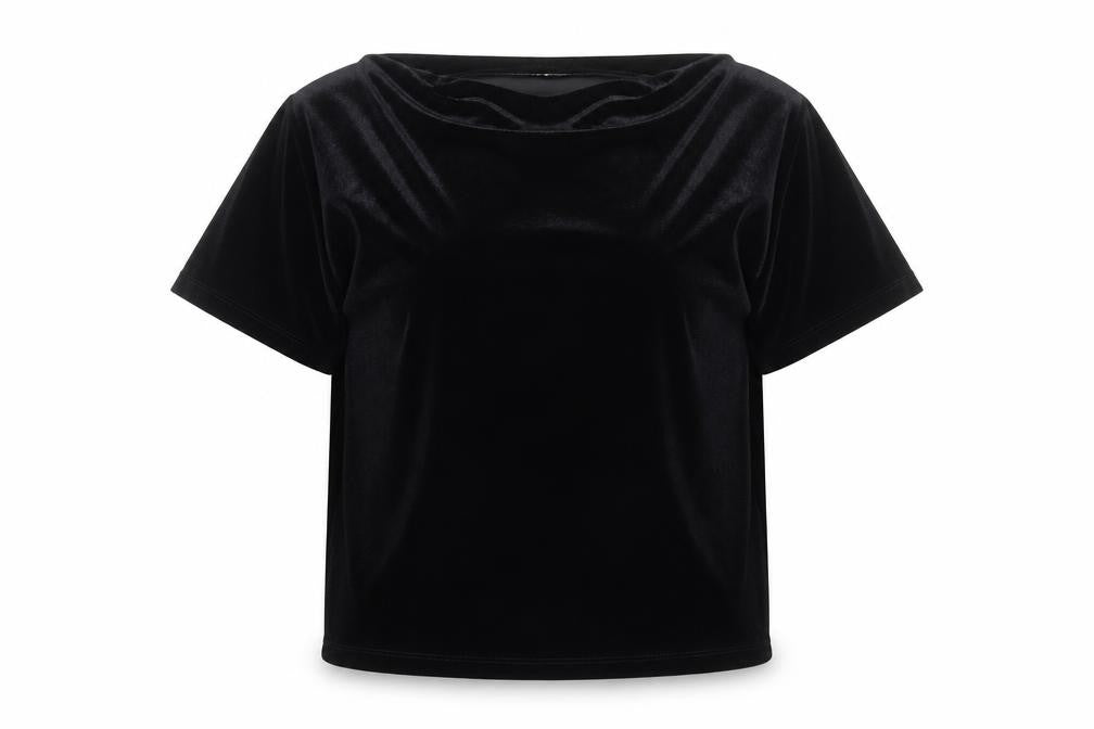 Mango Women's Black Velvet Short Sleeve Pullover Jumper Size 12