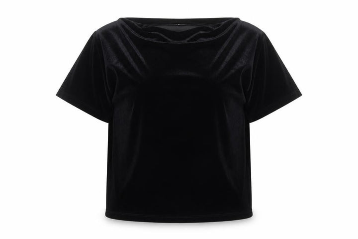 Mango Women's Black Velvet Short Sleeve Pullover Jumper Size 12