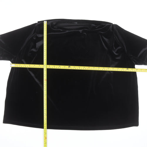 Mango Women's Black Velvet Short Sleeve Pullover Jumper Size 12