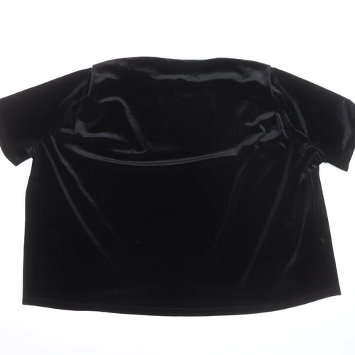 Mango Women's Black Velvet Short Sleeve Pullover Jumper Size 12