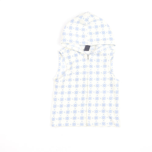 GAP Kids White Blue Fair Isle Fleece Hooded Vest XS (4) Girls