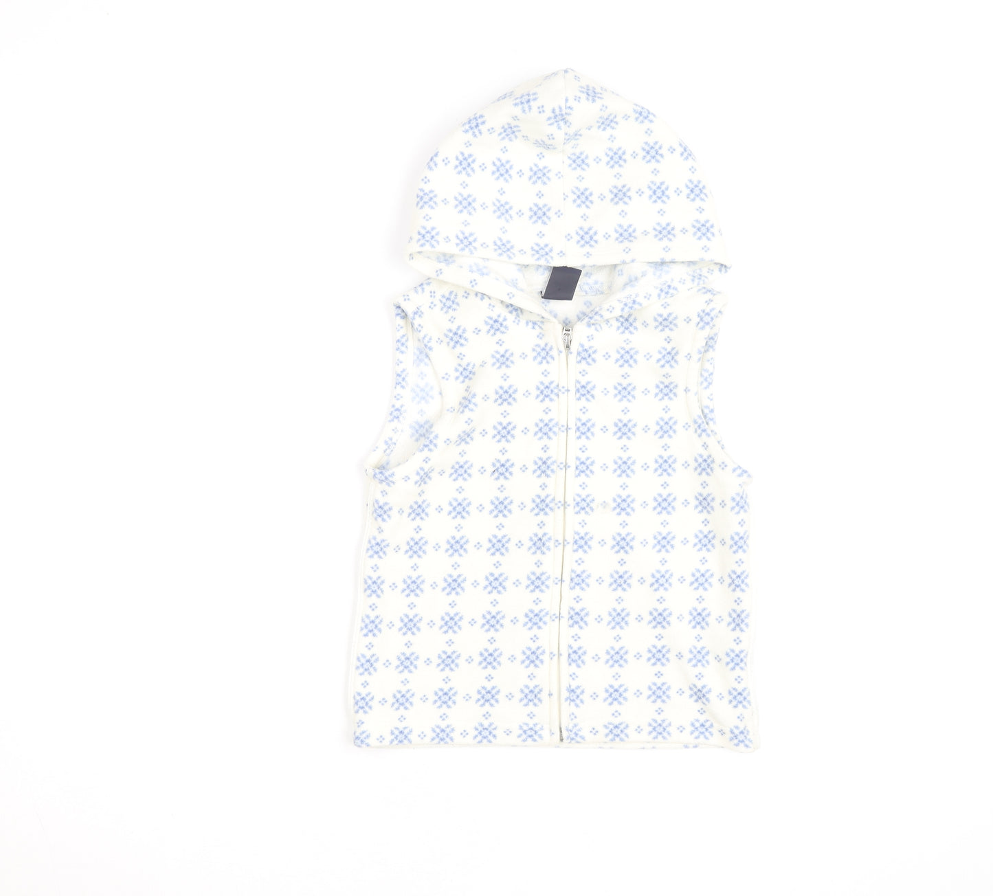 GAP Kids White Blue Fair Isle Fleece Hooded Vest XS (4) Girls