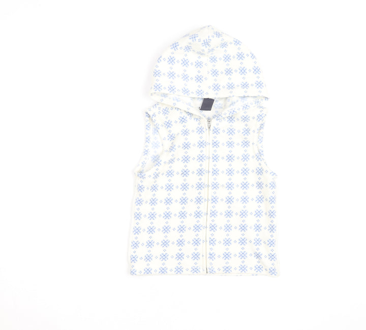 GAP Kids White Blue Fair Isle Fleece Hooded Vest XS (4) Girls