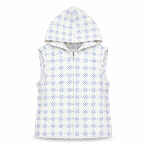 GAP Kids White Blue Fair Isle Fleece Hooded Vest XS (4) Girls